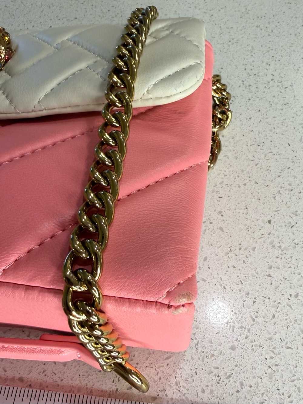 Kurt Geiger White and Pink Quilted Crossbody with Gold Chain - Picture 5 of 7